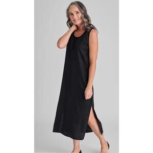 Flax Slipster Linen Maxi Dress Black Small Lagenlook Beachy Resort Minimalist